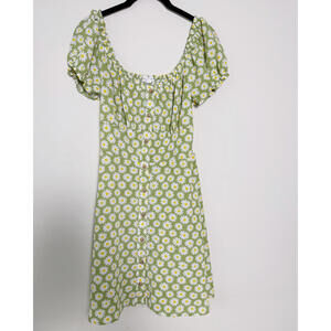 Daisy Puff Sleeve Button Dress - Size‎ L